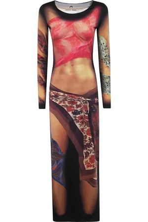 Marine Serre Kleedjes, Dames, Veelkleurig, S, Elegante Statue Jersey Lange Jurk