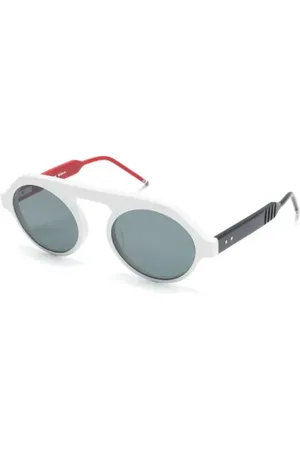 Thom Browne Accessoires, unisex, Wit, M, Ronde Zonnebril