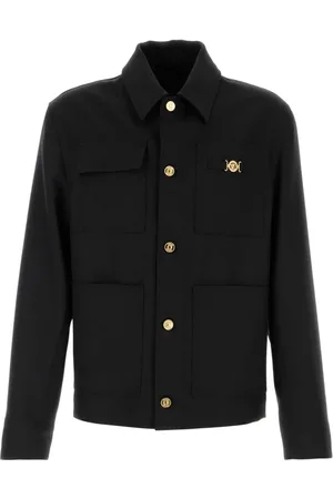 VERSACE Jassen, Heren, Zwart, L, Wol, Zwarte wollen jas voor heren