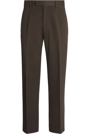 Ermenegildo Zegna Broeken, Heren, Bruin, XL, Leer, Plooi-gedetailleerde Straight Leg Broek