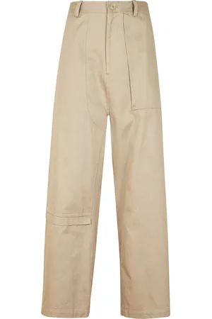 YOHJI YAMAMOTO Broeken, Dames, Bruin, M, Katoen, Beige Katoenen Gabardine Asymmetrische Broek