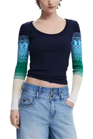 Desigual Tops, Dames, Blauw, S, Katoen, Kleurrijk longsleeve T-shirt voor vrouwen