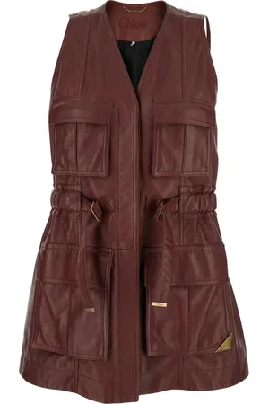 Chloé Jassen, Dames, Rood, S, Leer, Bordeaux Jassen Gilet Look 23