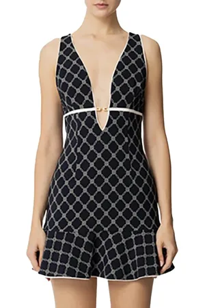 Elisabetta Franchi Kleedjes, Dames, Zwart, S, Mouwloze jurk met diamantprint