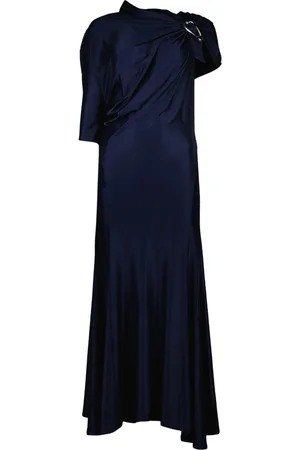 Paco rabanne Kleedjes, Dames, Blauw, XS, Navy Asymmetrische Jurk met Zilveren Gesp