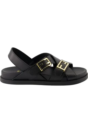 Fendi Schoenen, Dames, Zwart, 40 EU, Leer, Zwarte leren zomersandalen