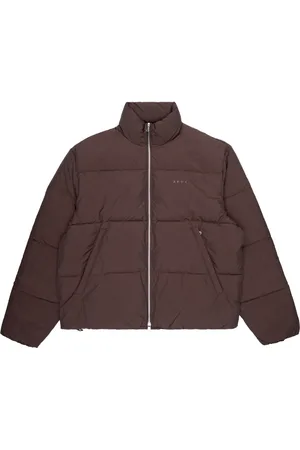 Edwin Jassen, Heren, Bruin, M, Leer, Nylon Parka Jas Geïsoleerd Oversized