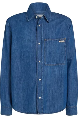 Calvin Klein Overhemden, Heren, Blauw, S, Katoen, Blauwe Jeans Regular Fit Contrastknopen