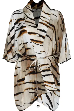 Twin-Set Blouses & Shirts, Dames, Veelkleurig, M, Animalier Caftan met elastische taille