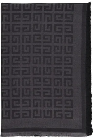 Givenchy Accessoires, Dames, Grijs, ONE Size, Wol, Zijden 4G Sjaal Franje Monogram