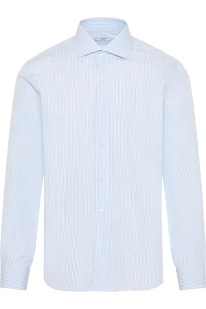 BARBA Overhemden, Heren, Blauw, 2Xl, Katoen, Gestreept Katoenen Overhemd Made in Italy