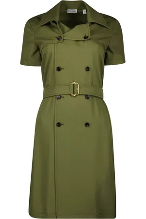 Burberry Kleedjes, Dames, Groen, S, Wol, Groene trench jurk, Lente-Zomer 2025 collectie