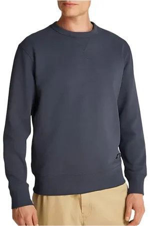 Calvin Klein Sweatshirts & Hoodies, Heren, Blauw, M, Katoen, Blauwe Regular Ronde Hals Sweater