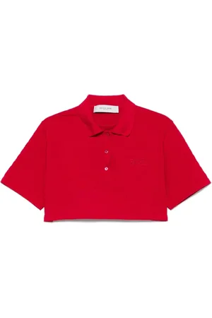Golden Goose Blouses & Shirts, Dames, Rood, S, Stijlvolle Polo Crop Tee Logo Borduurwerk