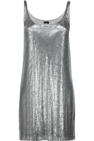 Paco rabanne Kleedjes, Dames, Grijs, M, Metallic Gebreide Jurk Lente-Zomer 2025