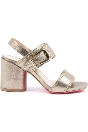 DEE OCLEPPO Schoenen, Dames, Geel, 40 EU, Leer, Gouden Leren Hoge Hak Sandalen