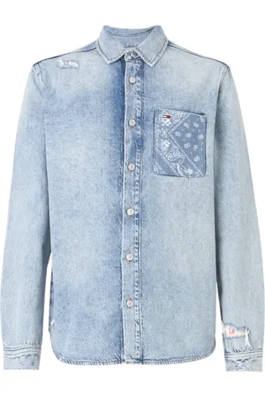 Tommy Hilfiger Overhemden, Heren, Blauw, S, Denim, Denim shirt met paisley details
