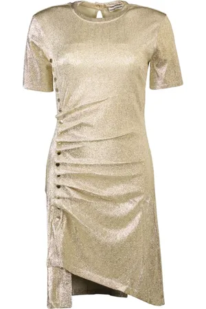 Paco rabanne Kleedjes, Dames, Geel, M, Gedrapeerde Lurex Jurk Metallic Goud
