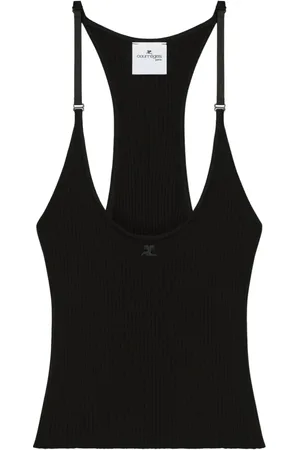 Courrèges Tops, Dames, Zwart, M, Zwarte Mouwloze Top met Verstelbare Bandjes