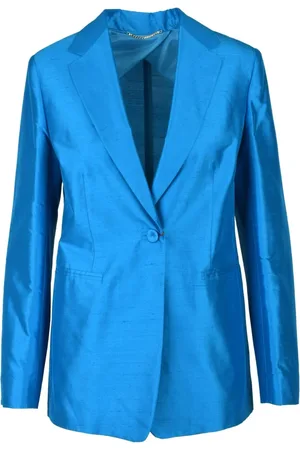 Max Mara Jassen, Dames, Blauw, S, Zijden Veranda Double-Breasted Jas