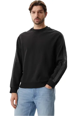 Calvin Klein Sweatshirts & Hoodies, Heren, Zwart, XL, Katoen, Zwarte Ronde Hals Bedrukte Trui
