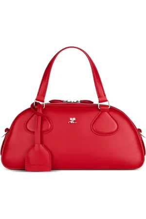 Courrèges Tassen, Dames, Rood, ONE Size, Rode Leren Handtas met Zilveren Hardware