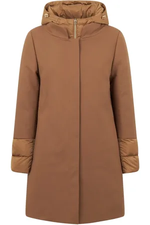 HERNO Mantels, Dames, , S, Wol, Bruine Wollen Jas met Afneembare Puffer