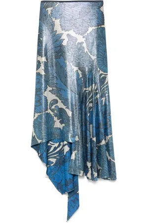 Etro Rokken, Dames, Blauw, M, Bloemige Asymmetrische Rok Hoge Taille