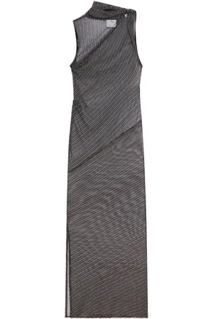 Courrèges Kleedjes, Dames, Zwart, S, Zwarte Diagonale Streep Mouwloze Jurk