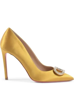 DEE OCLEPPO Schoenen, Dames, Geel, 37 EU, Satijn, Gele Satijnen Kristal Logo Pumps