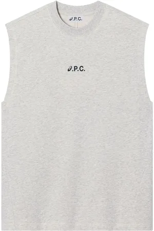 A.P.C. Tops, Heren, Grijs, M, Katoen, Grijze Crewneck T-shirt met Asics Logo