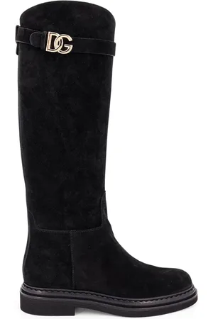 Dolce & Gabbana Schoenen, Dames, Zwart, 36 EU, Suède, Zwarte laarzen met metalen monogram