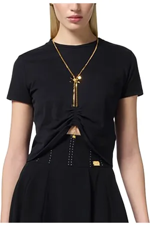 Elisabetta Franchi Tops, Dames, Zwart, S, Katoen, Gecropte katoenen jersey t-shirt met slim fit