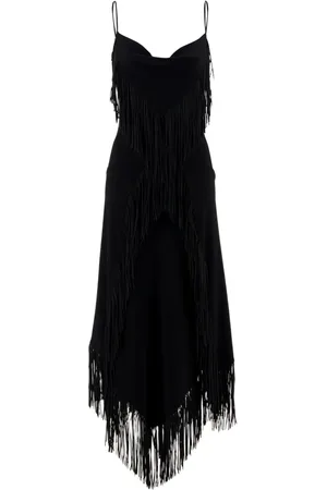 Paco rabanne Kleedjes, Dames, Zwart, XS, Fringe Maxi Jurk Lente-Zomer 2025