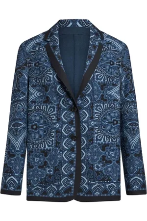 Etro Jassen, Dames, Blauw, L, Blauwe Relaxte Fit Knoopjasje