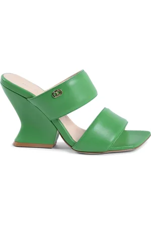 DEE OCLEPPO Schoenen, Dames, Groen, 37 1/2 EU, Leer, Groene Square-Toed Marty Sandalen