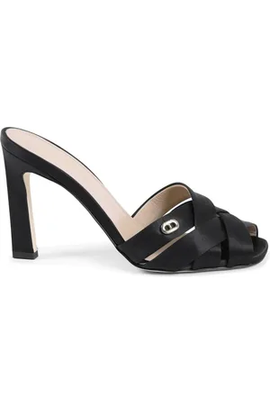 DEE OCLEPPO Schoenen, Dames, Zwart, 39 EU, Satijn, Zwarte Satijnen Cross Strap Hak Muiltje