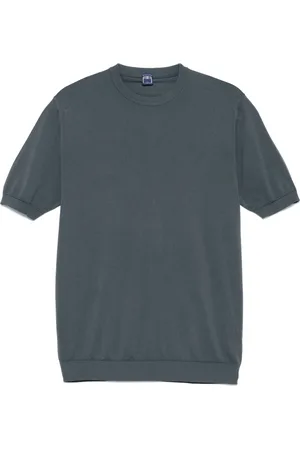 FEDELI Tops, Heren, Blauw, 2Xl, Katoen, Katoenen Gebreid T-shirt Gemaakt in Italië