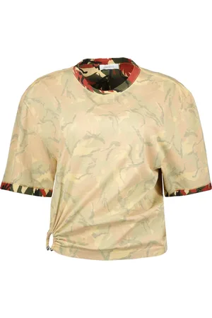 Paco rabanne Tops, Dames, , S, Katoen, Camouflage Print T-shirt Lente-Zomer 2025