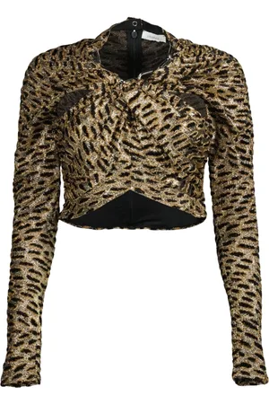 Paco rabanne Tops, Dames, Bruin, S, Luipaardprint Top Lente-Zomer 2025