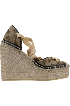 Gucci Schoenen, Dames, , 40 EU, Suède, Leren Logo Espadrilles Veterschoenen