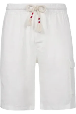 MC2 SAINT BARTH Korte broeken, Heren, Wit, S, Linnen, Witte Linnen Bermuda Chino Met Zijzak