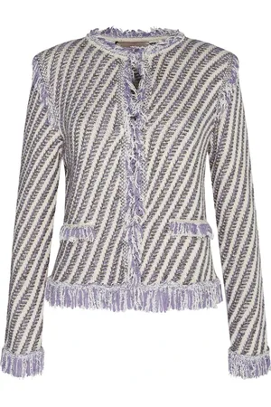 Twin-Set Jassen, Dames, Veelkleurig, S, Katoen, Jacquard Jas met Franje Profielen