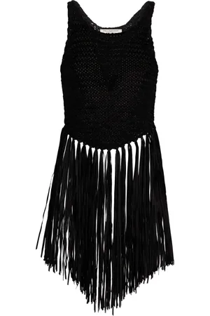 Serafini Tops, Dames, Zwart, S, Polyester, Gebreide Franje Top
