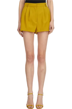 Elisabetta Franchi Korte broeken, Dames, Geel, M, Wol, Stijlvolle wollen blend jas met stiksels