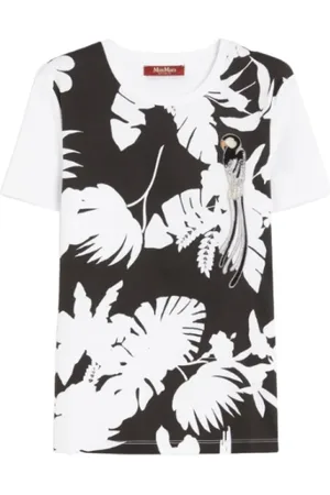 Max Mara Tops, Dames, Zwart, S, Katoen, Zwarte Crew-neck T-shirt met Gedrukt Motief