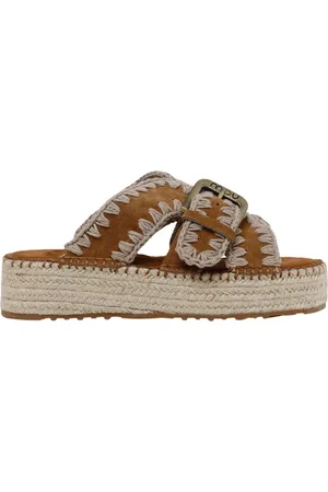 Mou Schoenen, Dames, Bruin, 36 EU, Leer, Bruine Geweven Plateau Sandalen