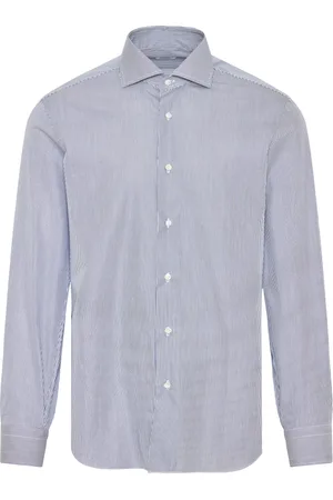 BARBA Overhemden, Heren, Blauw, 2Xl, Katoen, Gestreept katoenen overhemd gemaakt in Italië