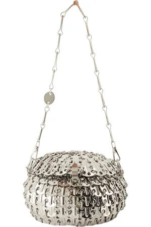 Paco rabanne Tassen, Dames, Grijs, ONE Size, Iconische Sphere 1969 Zilveren Schoudertas
