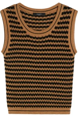 Max Mara Truien, Dames, Bruin, M, Katoen, Gehaakte Mouwloze Katoenen Jas